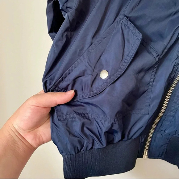 Free People Midnight  Satin Bomber Jacket Navy Blue Medium - Picture 9 of 12